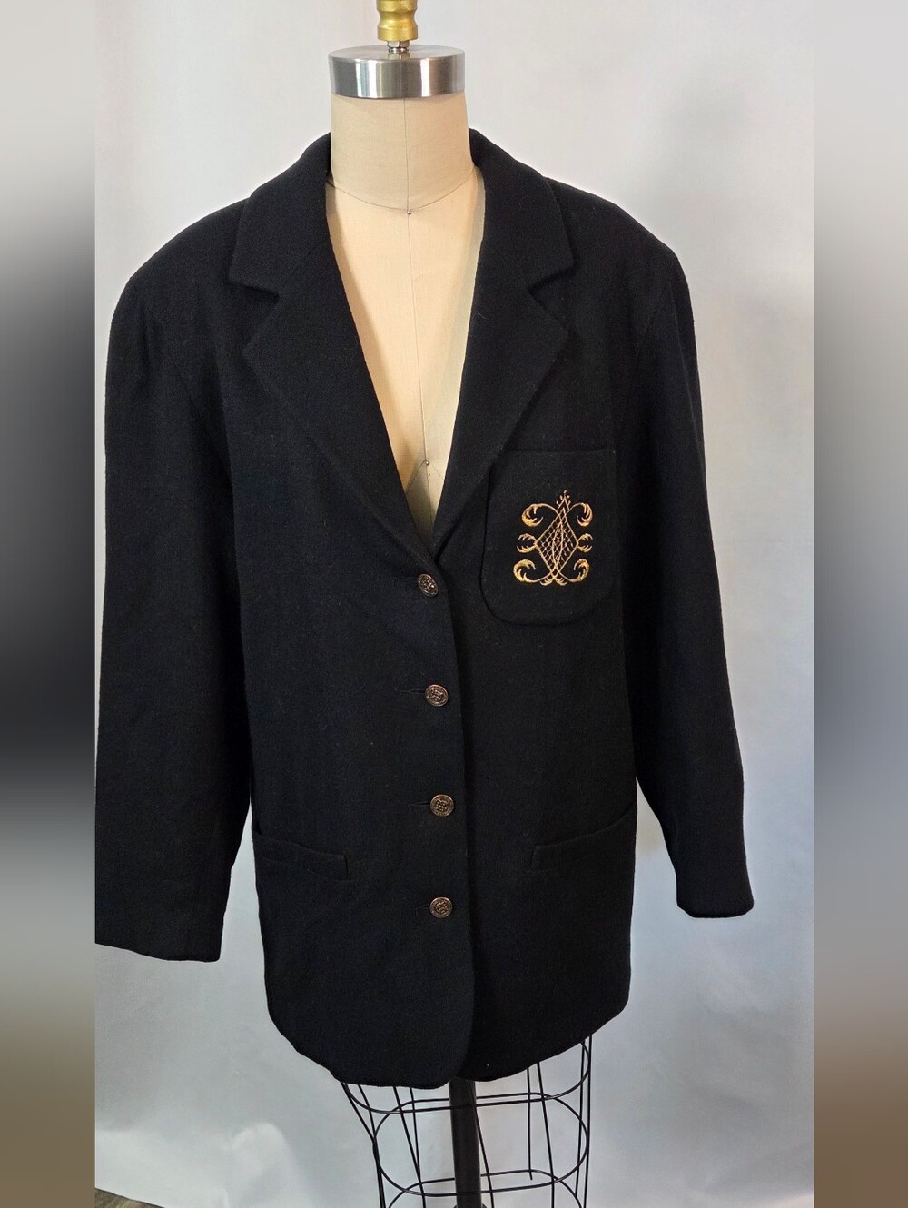 Vintage Bloomingdale Black Embroidered Pocket Women's Blazer Jacket Size Medium
